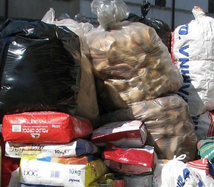 'Cibo solidale' nell'immondizia