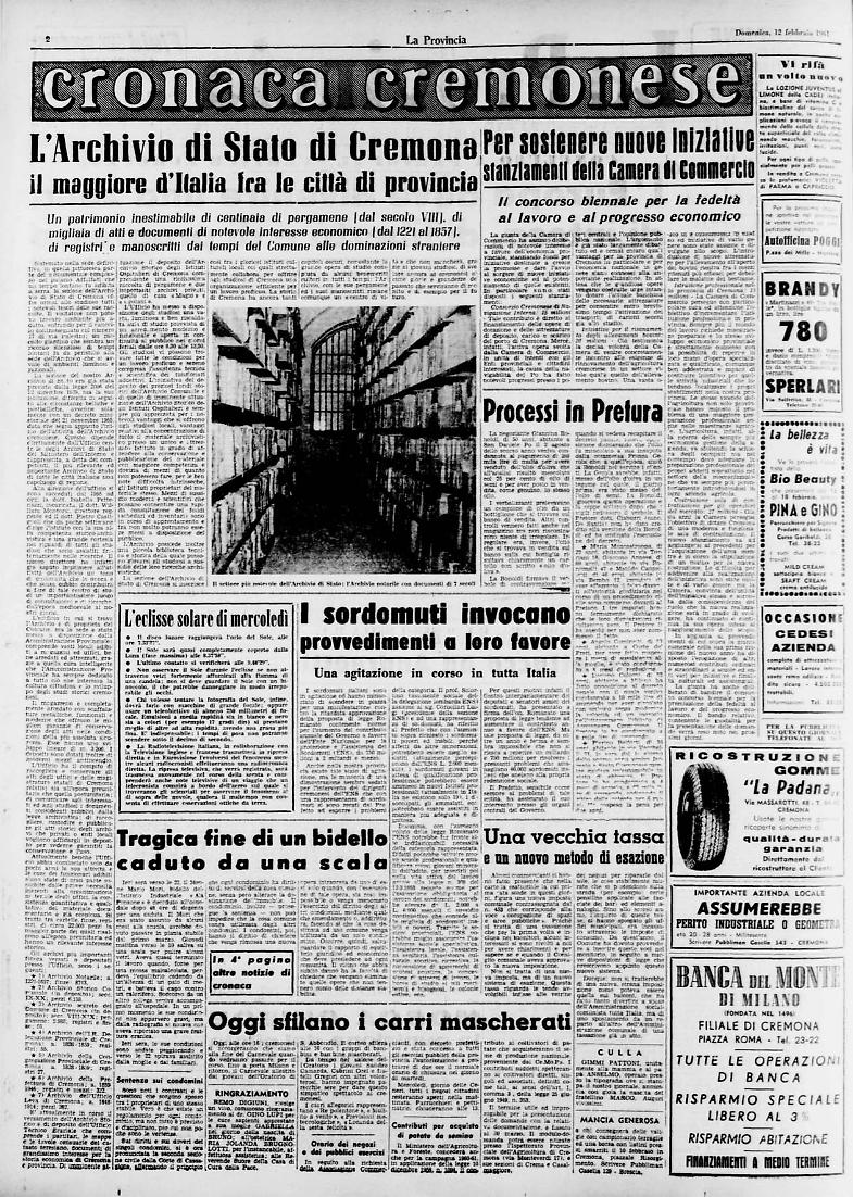 L'Archivio di Stato di Cremona La Provincia L'Archivio di Stato di Cremona La Provincia