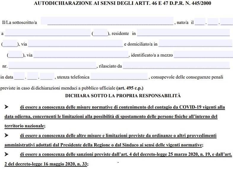 Covid, ecco il modulo di autocertificazione per la Lombardia - La Provincia