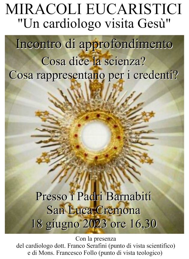 locandina incontro "miracoli eucaristici"
