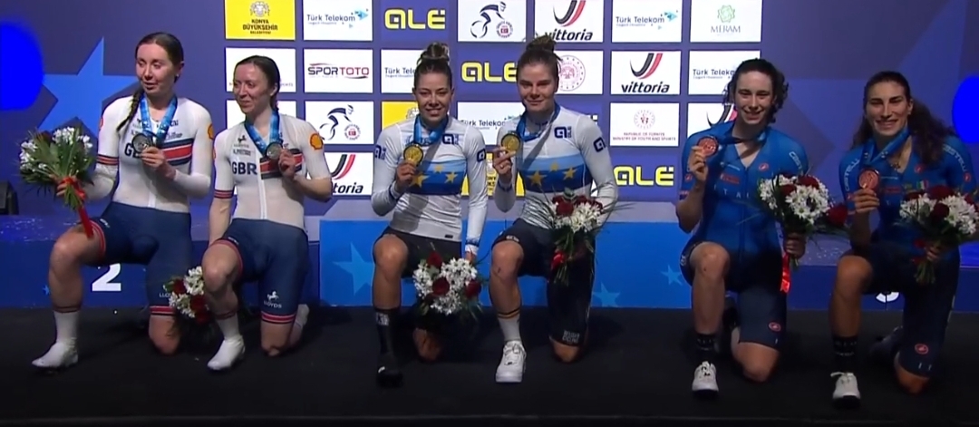 Il podio della Madison all'Europeo di Konya in Turchia